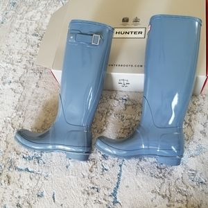 NWT HUNTER Tall Gloss Rain Boots Gull Grey size 7